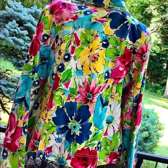 LAURA ASHLEY ABSTRACT ART BRIGHT FLORAL JACKET S NWT - Picture 7 of 11